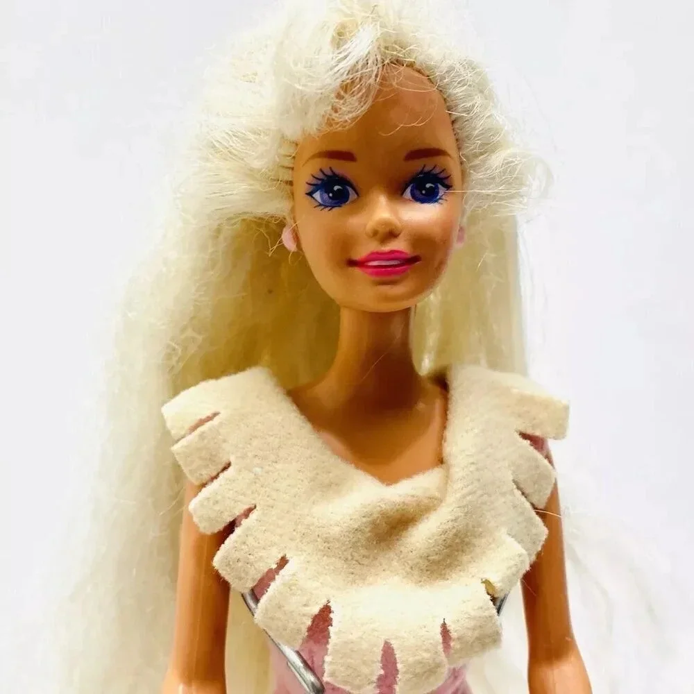 MATTEL BARBIE Doll Long Blond Hair Purple Eyes Pink Dress 12